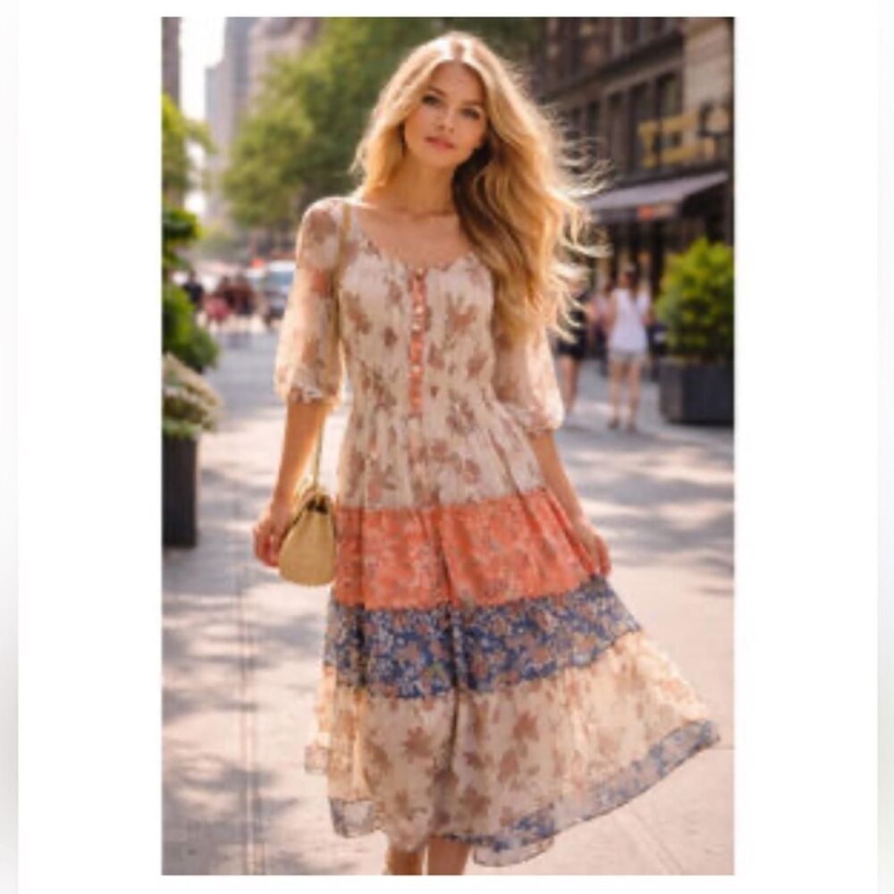Anthropologie New Figeuroa & Flower Olive Hill Bohemian Dress | Nwt | Size L